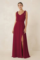 V - Neck A - Line Chiffon Bridesmaid Dress in Berry - KissProm Bridesmaid Dresses