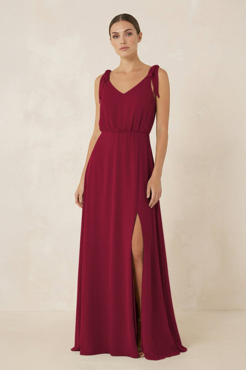 V - Neck A - Line Chiffon Bridesmaid Dress in Berry - KissProm Bridesmaid Dresses