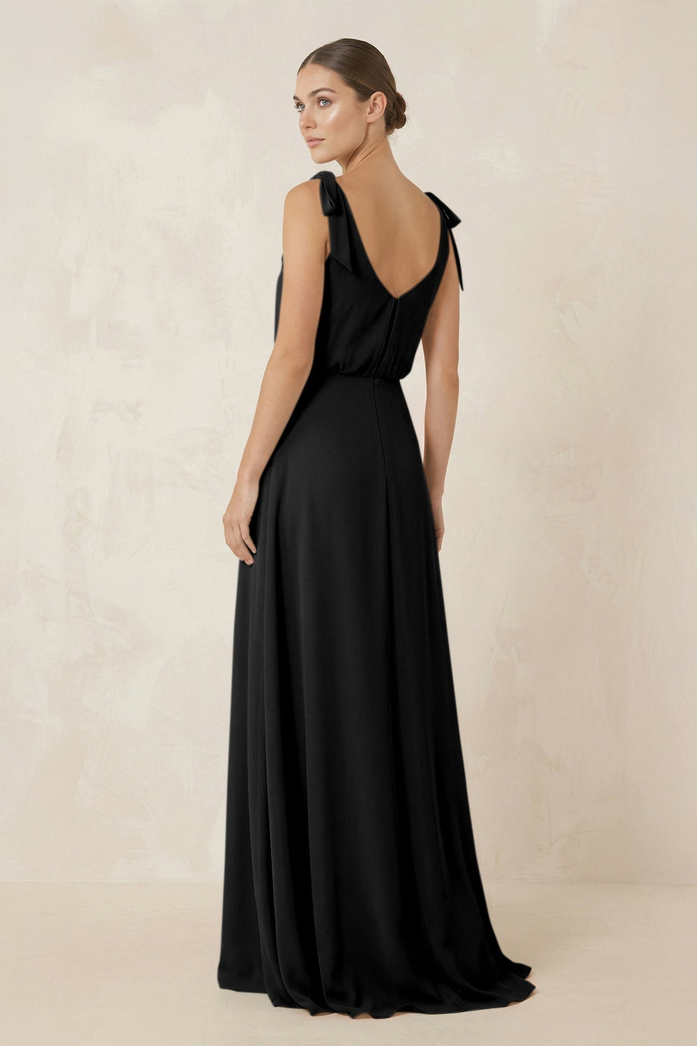 V - Neck A - Line Chiffon Bridesmaid Dress in Black - KissProm Bridesmaid Dresses