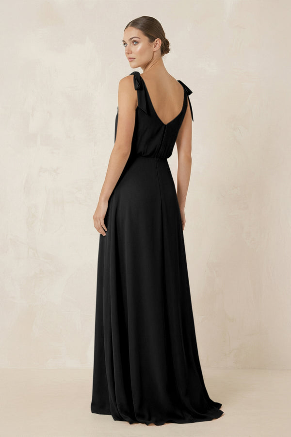 V - Neck A - Line Chiffon Bridesmaid Dress in Black - KissProm Bridesmaid Dresses