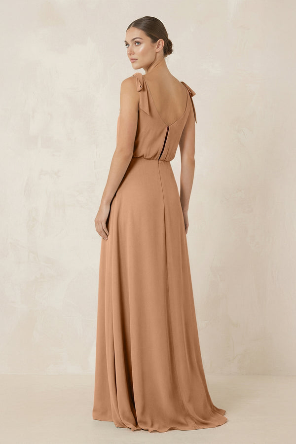V - Neck A - Line Chiffon Bridesmaid Dress in Bronzer - KissProm Bridesmaid Dresses