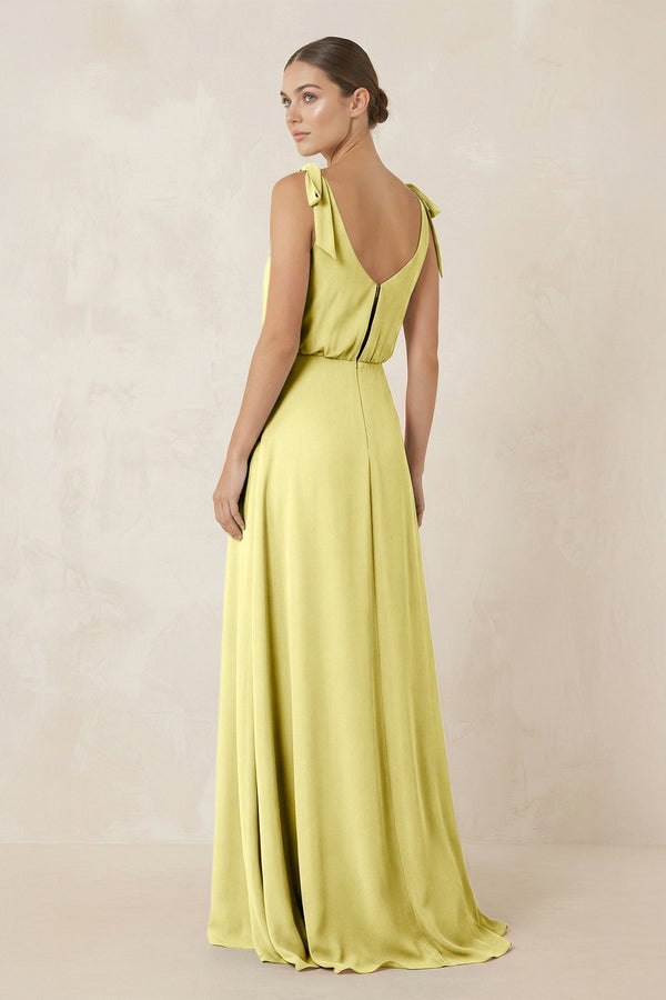V - Neck A - Line Chiffon Bridesmaid Dress in Buttercup - KissProm Bridesmaid Dresses