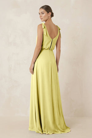 V - Neck A - Line Chiffon Bridesmaid Dress in Buttercup - KissProm Bridesmaid Dresses
