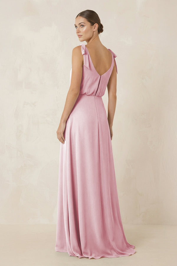 V - Neck A - Line Chiffon Bridesmaid Dress in Candy Pink - KissProm Bridesmaid Dresses