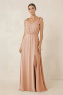 V - Neck A - Line Chiffon Bridesmaid Dress in Champagne Rose - KissProm Bridesmaid Dresses