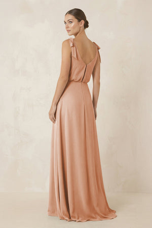 V - Neck A - Line Chiffon Bridesmaid Dress in Champagne Rose - KissProm Bridesmaid Dresses