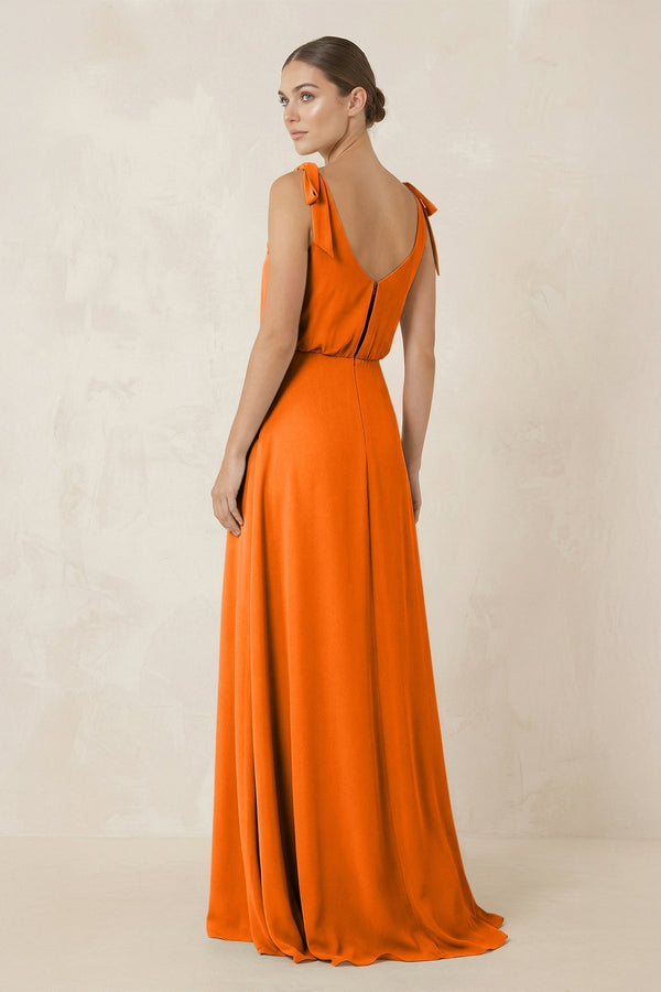 V - Neck A - Line Chiffon Bridesmaid Dress in Cinnamon - KissProm Bridesmaid Dresses