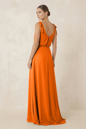 V - Neck A - Line Chiffon Bridesmaid Dress in Cinnamon - KissProm Bridesmaid Dresses