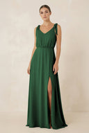 V - Neck A - Line Chiffon Bridesmaid Dress in Dark Green - KissProm Bridesmaid Dresses