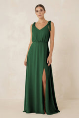 V - Neck A - Line Chiffon Bridesmaid Dress in Dark Green - KissProm Bridesmaid Dresses