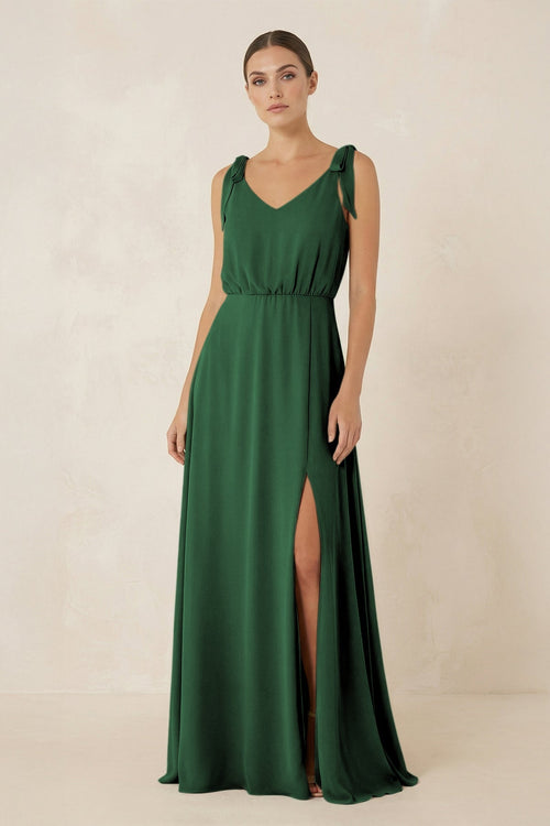 V - Neck A - Line Chiffon Bridesmaid Dress in Dark Green - KissProm Bridesmaid Dresses