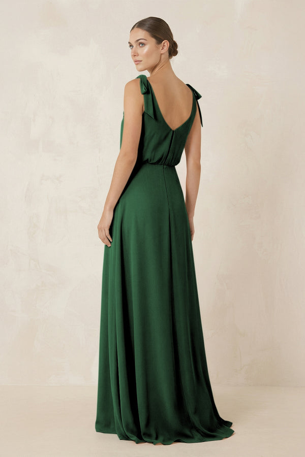 V - Neck A - Line Chiffon Bridesmaid Dress in Dark Green - KissProm Bridesmaid Dresses