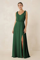 V - Neck A - Line Chiffon Bridesmaid Dress in Dark Green - KissProm Bridesmaid Dresses