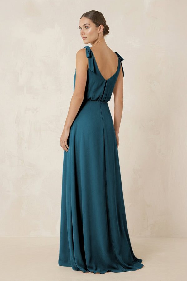 V - Neck A - Line Chiffon Bridesmaid Dress in Dark Teal - KissProm Bridesmaid Dresses