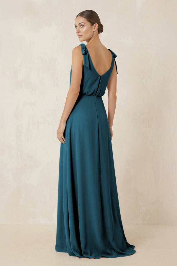 V - Neck A - Line Chiffon Bridesmaid Dress in Dark Teal - KissProm Bridesmaid Dresses