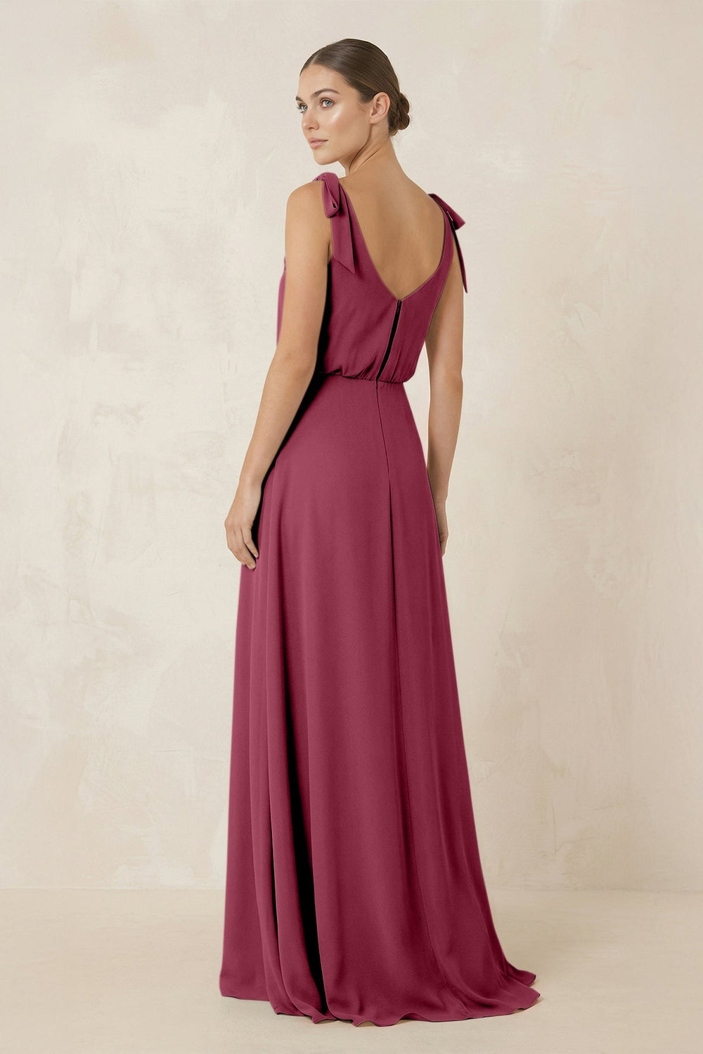 V - Neck A - Line Chiffon Bridesmaid Dress in Desert Rose - KissProm Bridesmaid Dresses