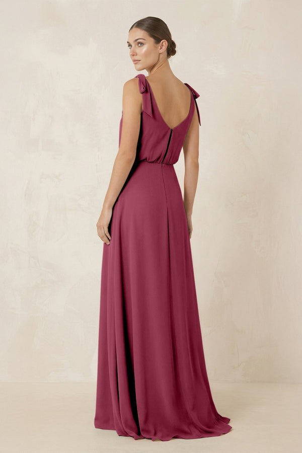 V - Neck A - Line Chiffon Bridesmaid Dress in Desert Rose - KissProm Bridesmaid Dresses