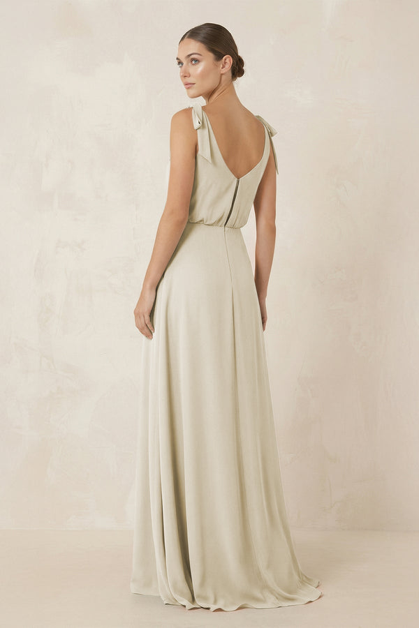 V - Neck A - Line Chiffon Bridesmaid Dress in Dove Gray - KissProm Bridesmaid Dresses