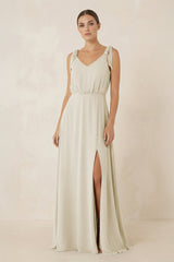 V - Neck A - Line Chiffon Bridesmaid Dress in Dove Gray - KissProm Bridesmaid Dresses