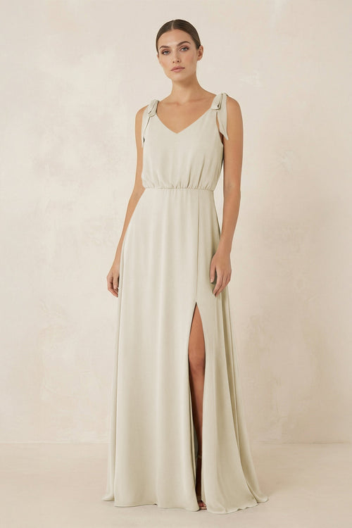 V - Neck A - Line Chiffon Bridesmaid Dress in Dove Gray - KissProm Bridesmaid Dresses