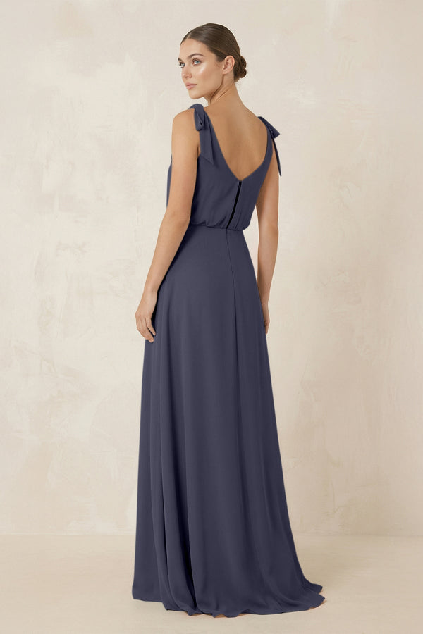 V - Neck A - Line Chiffon Bridesmaid Dress in Dusk Blue - KissProm Bridesmaid Dresses