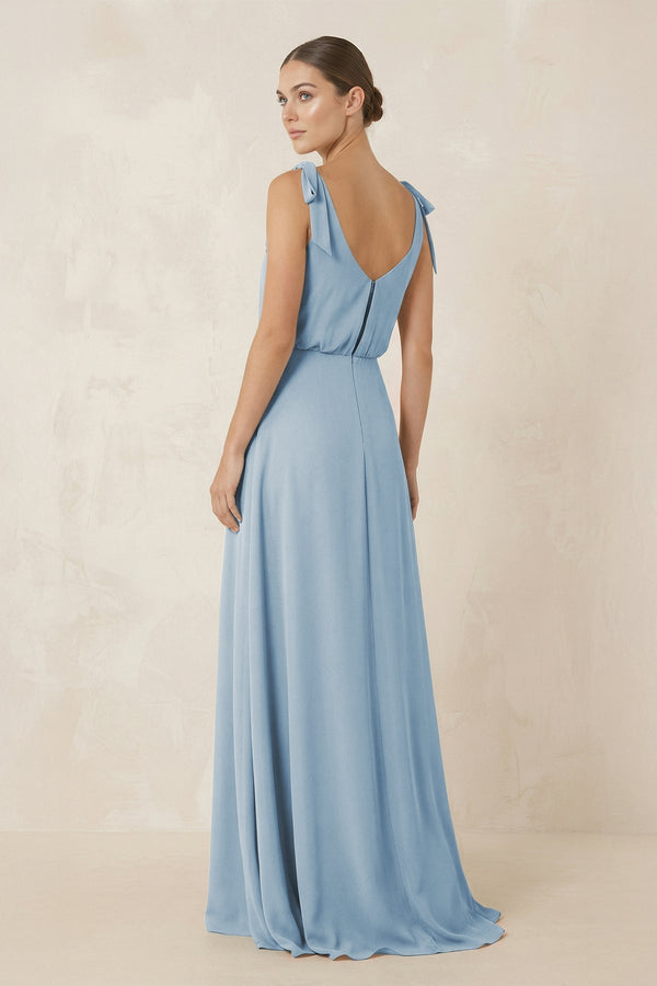 V - Neck A - Line Chiffon Bridesmaid Dress in Dusty Blue - KissProm Bridesmaid Dresses