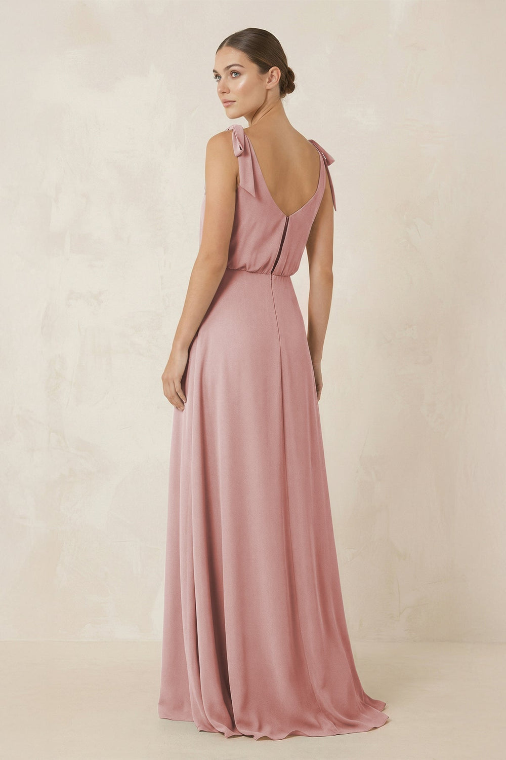 V - Neck A - Line Chiffon Bridesmaid Dress in Dusty Rose - KissProm Bridesmaid Dresses