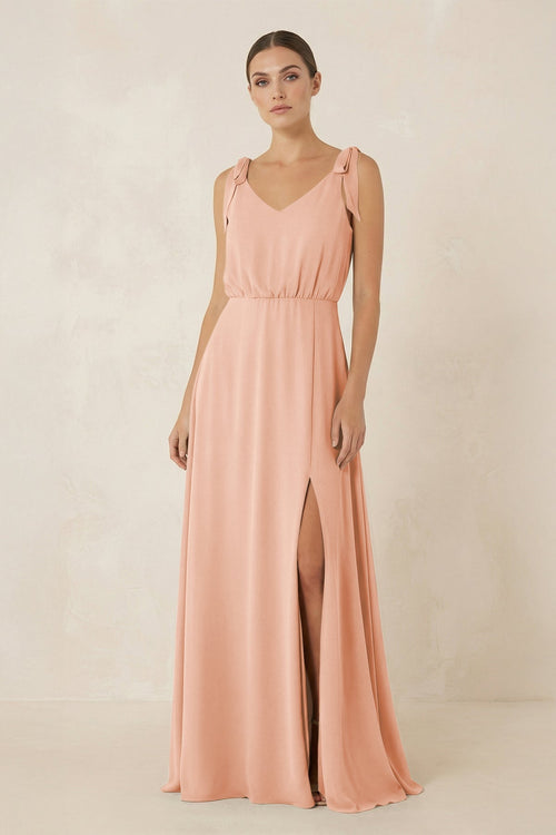 V - Neck A - Line Chiffon Bridesmaid Dress in English Rose - KissProm Bridesmaid Dresses
