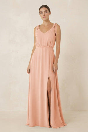 V - Neck A - Line Chiffon Bridesmaid Dress in English Rose - KissProm Bridesmaid Dresses