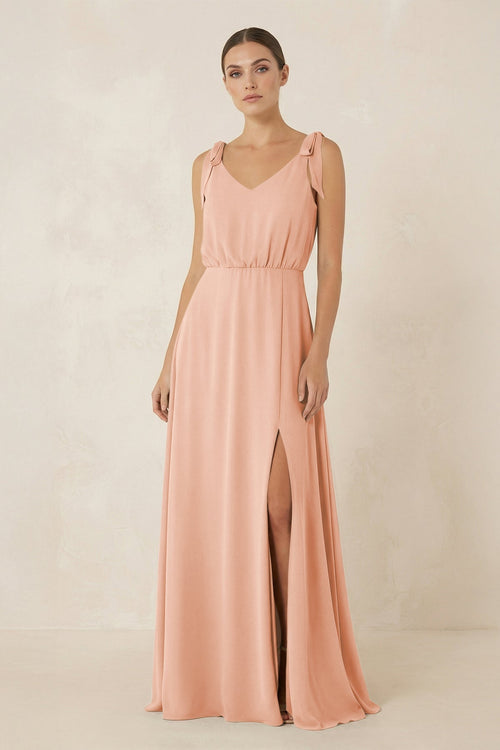 V - Neck A - Line Chiffon Bridesmaid Dress in English Rose - KissProm Bridesmaid Dresses