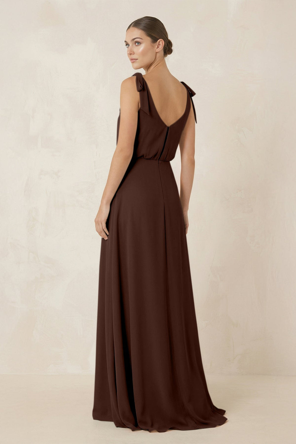 V - Neck A - Line Chiffon Bridesmaid Dress in Espresso - KissProm Bridesmaid Dresses