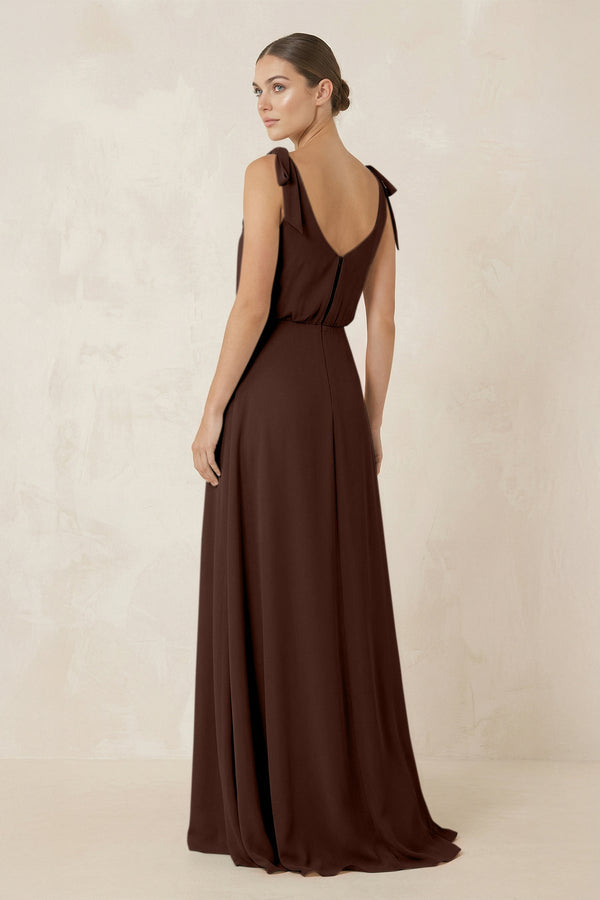 V - Neck A - Line Chiffon Bridesmaid Dress in Espresso - KissProm Bridesmaid Dresses
