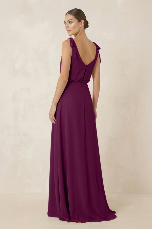 V - Neck A - Line Chiffon Bridesmaid Dress in Fig - KissProm Bridesmaid Dresses