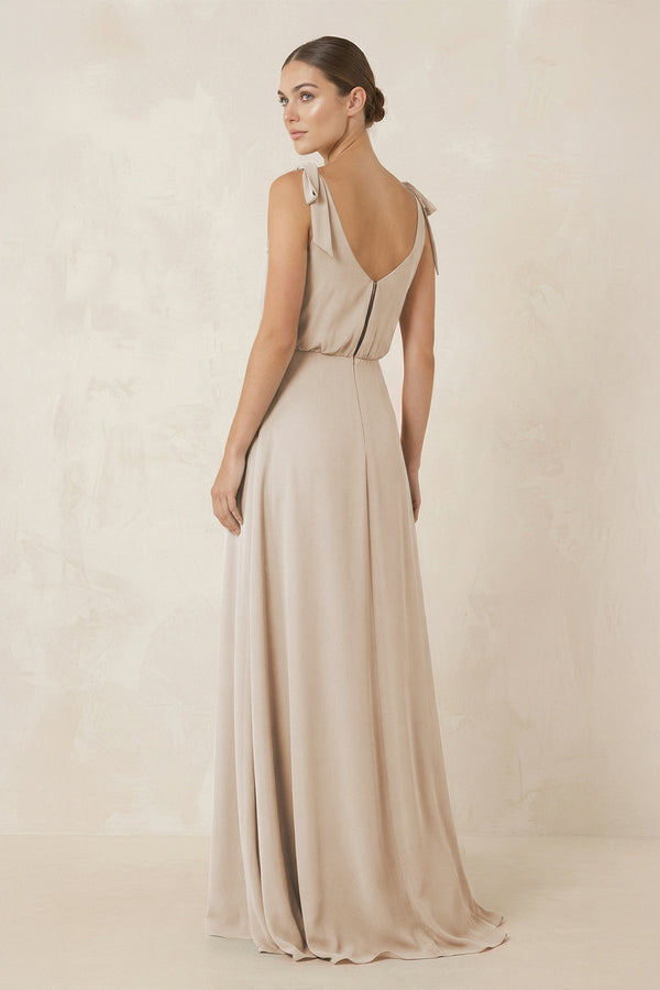 V - Neck A - Line Chiffon Bridesmaid Dress in Frost - KissProm Bridesmaid Dresses