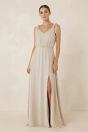 V - Neck A - Line Chiffon Bridesmaid Dress in Frost - KissProm Bridesmaid Dresses