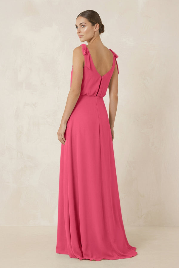 V - Neck A - Line Chiffon Bridesmaid Dress in Fuchsia - KissProm Bridesmaid Dresses