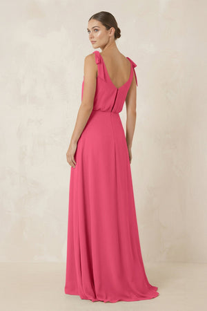 V - Neck A - Line Chiffon Bridesmaid Dress in Fuchsia - KissProm Bridesmaid Dresses