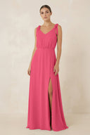 V - Neck A - Line Chiffon Bridesmaid Dress in Fuchsia - KissProm Bridesmaid Dresses