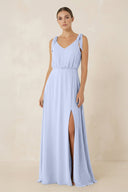 V - Neck A - Line Chiffon Bridesmaid Dress in Ice - KissProm Bridesmaid Dresses