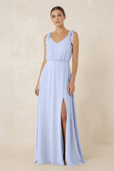 V - Neck A - Line Chiffon Bridesmaid Dress in Ice - KissProm Bridesmaid Dresses