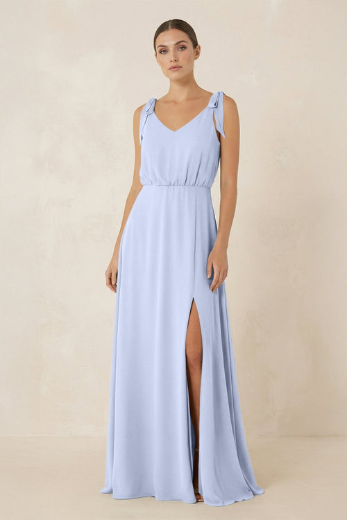 V - Neck A - Line Chiffon Bridesmaid Dress in Ice - KissProm Bridesmaid Dresses