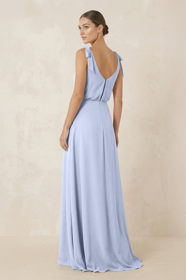 V - Neck A - Line Chiffon Bridesmaid Dress in Ice - KissProm Bridesmaid Dresses