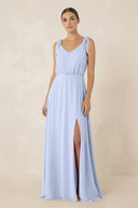 V - Neck A - Line Chiffon Bridesmaid Dress in Ice - KissProm Bridesmaid Dresses