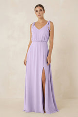 V - Neck A - Line Chiffon Bridesmaid Dress in Lavender - KissProm Bridesmaid Dresses