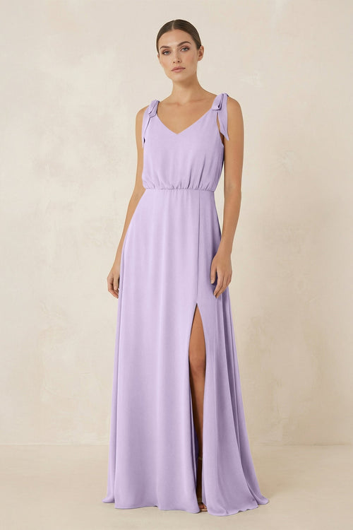 V - Neck A - Line Chiffon Bridesmaid Dress in Lavender - KissProm Bridesmaid Dresses