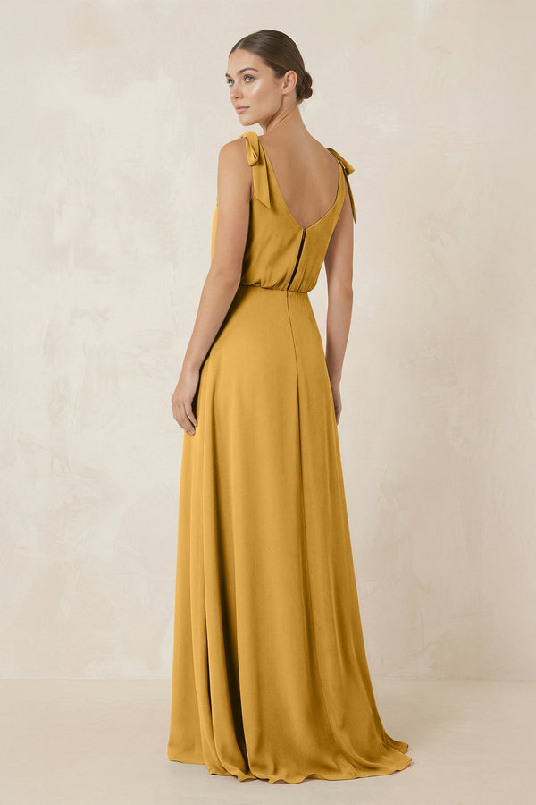 V - Neck A - Line Chiffon Bridesmaid Dress in Marigold - KissProm Bridesmaid Dresses