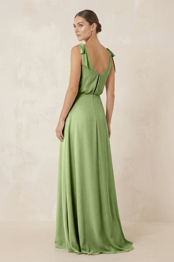 V - Neck A - Line Chiffon Bridesmaid Dress in Matcha - KissProm Bridesmaid Dresses