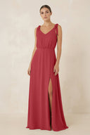 V - Neck A - Line Chiffon Bridesmaid Dress in Merlot - KissProm Bridesmaid Dresses