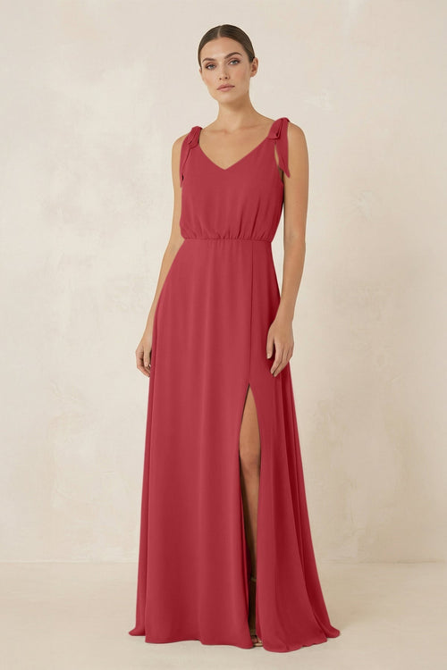 V - Neck A - Line Chiffon Bridesmaid Dress in Merlot - KissProm Bridesmaid Dresses