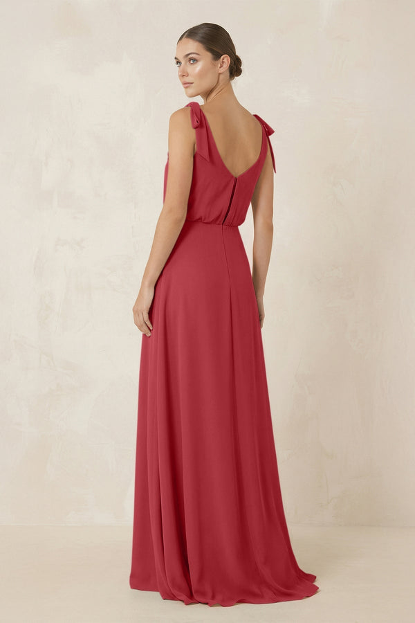 V - Neck A - Line Chiffon Bridesmaid Dress in Merlot - KissProm Bridesmaid Dresses